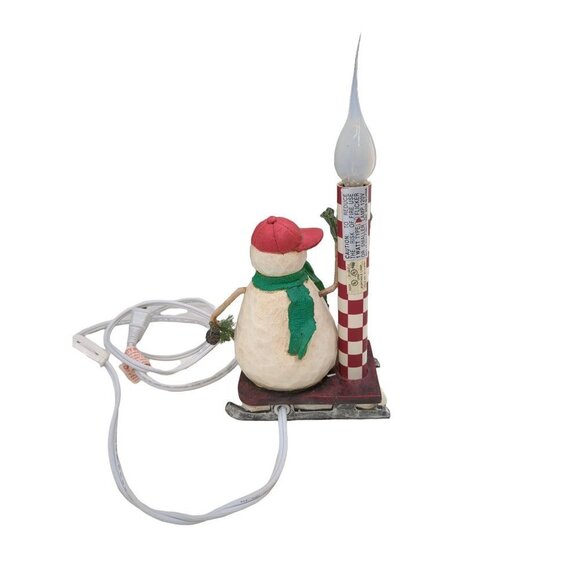Vintage Hallmark Snowman‎ Electric Candle Holiday Christmas Baseball Cap Sleigh - Picture 2 of 5